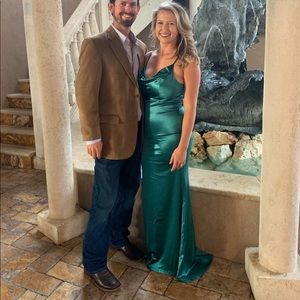 Satin green floor length gown